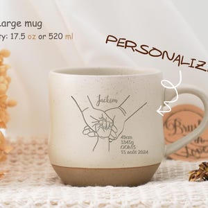 Carte de naissance gravée personnalisée Mug en céramique Statistiques de naissance personnalisées gravées, cadeau de famille, cadeau de baby shower, cadeau souvenir de bébé, cadeau de nouvelle maman, PD
