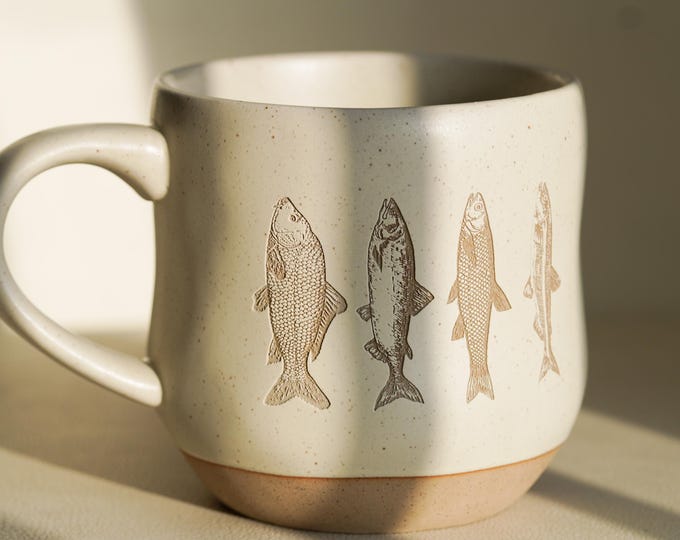 Vintage Trout Engraved Mug, Mug Art, Gift for Dad, Fish Natural Engraved, Trout Art, Fly Fishing And Angler Art, Ocean Fish Gift For Him PD