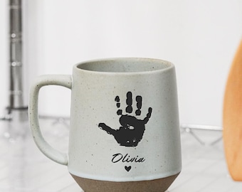 Baby Handprint Mug Engraved from Actual Print, Mother’s Day Grandma Gift, Grandpa Keepsake Coffee Cup  JD