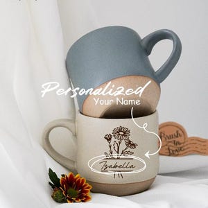 Ceramic Birth Flower Mug Personalized, Custom Birth Flower Mug For Mother&#39;s Day Gift, Engraved Flower Mugs, Gift For Family, Mom Dad Mug PD