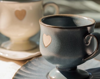 2pc Handmade Ceramic Cup Plate set,Custom Name,Text Tea Cup,Espresso Cup and Saucer  TB