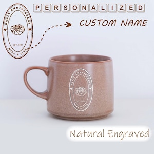 Personalized Pottery Mug, Birth Flower Mug, Custom Name Mug, Mother&#39;s Day Gift, Mom Mug, Natural Engraved Mug, Birthday Gift, Coffee Mugs XZ