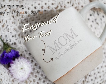 Taza de cerámica personalizada con mamá, taza de gres con tu propio grabado, tazas personalizadas para mamá, taza grabada natural con nombre personalizado, regalo para el día de la madre PD