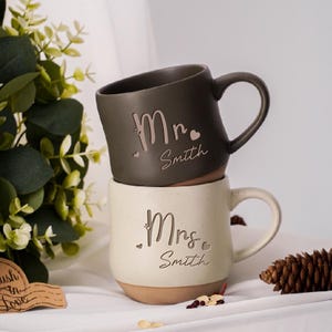 Custom Mr & Mrs Coffee Mug Set,Personalized Wedding gift For Couple,Anniversary Gift for Him,Engraved Engagement Gift for Couples PD