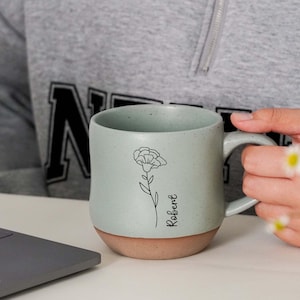 Personalized Coffee Mug,Large Engraved Mug,Birth Flower Mug,Large Pottery Mug,Custom Name Mug,Mom Mug,Mother&#39;s Day Gift,Mug For Mama PD
