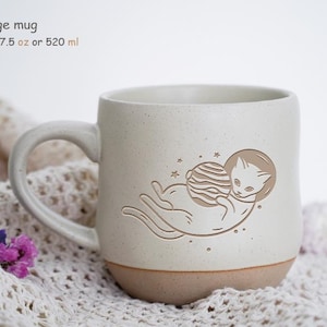 Cats In Space Engraved Mug, Funny Astronaut Cat Pottery Mug,  Science Ceramic Mug Gift For Cat Lovers, Funny Cat Mom Gift, Birthday Gift PD