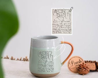 Custom Actual Handwriting Coffee Mug,Personalized Handwriting Engraved Ceramic Cup Gift For Him,Anniversary with Your Handwriting Gift JS