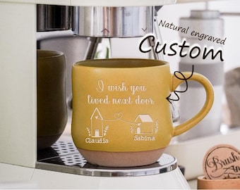 Gepersonaliseerde mok met de tekst "Ik wou dat je naast me woonde", koffiemok op maat voor je beste vriendin (zus), cadeau voor vriendschap op afstand, cadeau bij verhuizing (PD)