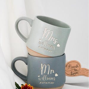 Personalised Mr & Mrs Wedding gift For Bride Groom,Custom Anniversary Gift for Men, Engraved Pottery Mug Engagement Gift for Couples Gift PD
