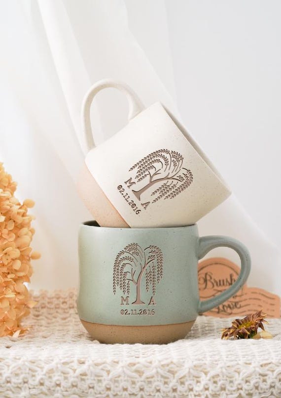 Engraved Willow Anniversary 9th Couple Mug, Custom Wedding Pottery Mug Gift For Him, Personalised 9th Anniversary Gift Idea For husband  PD