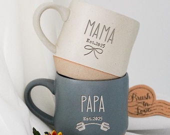 Personalized Papa Mama Mug Set, Custom Engraved  Mug Gifts for Parents, Mothers Day Fathers Day Gift Idea, Mama Est 2025 Mug For Her,Papa PD