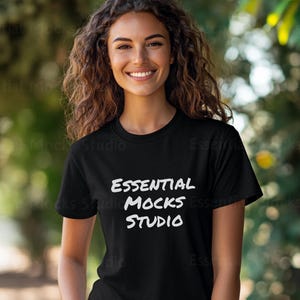 Gildan 64000 Mockup PNG, Black T-Shirt Mockup, Black Softstyle Short Sleeve Tee Mockup