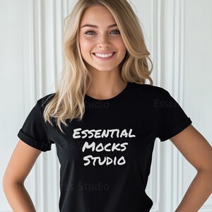 Gildan 64000 Mockup PNG, Black T-Shirt Mockup, Black Softstyle Short Sleeve Tee Mockup