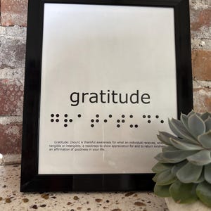 Gratitude - minimalistic braille typography word definition poster