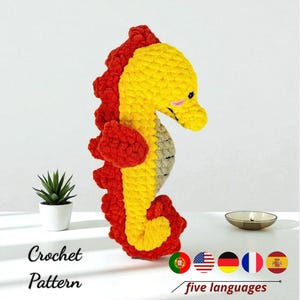 Seepferdchen Häkelanleitung PDF, Ozeantier Amigurumi Häkelanleitung, Sea Creature Häkelanleitung PDF, 5 Sprachen verfügbar