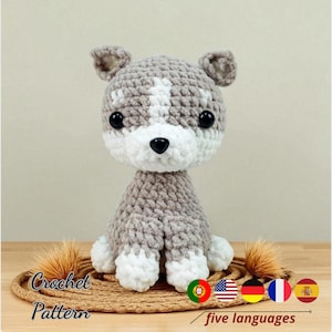 Husky Dog Crochet Pattern PDF, Amigurumi Husky Puppy Tutorial, Dog Plush Pattern, Puppy Crochet Pattern, Digital File 5 Languages