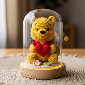 Custom Crochet Pet Lamp: LED Glass Dome, Wooden Base
