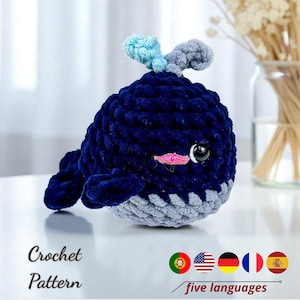 Whale Crochet Pattern PDF, Blue Whale Amigurumi Pattern, No Sew Whale Crochet Pattern, 5 Languages Available
