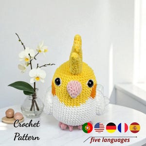 Cockatiel Crochet Pattern PDF, Bird Amigurumi Pattern, Parrot Crochet Pattern PDF, Bird Toy Crochet Pattern, 5 Languages Available