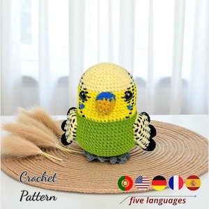 Budgerigar Crochet Pattern PDF, Amigurumi Bird Digital Pattern, Stuffed Parakeet Toy DIY, Instant Download in 5 Languages