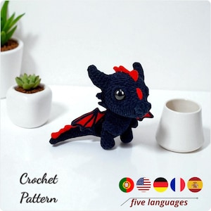 Fire Dragon Crochet Pattern PDF, Dragon Amigurumi Tutorial, Fantasy Creature Crochet, Mini Dragon Keychain Pattern, Digital File 5 Languages