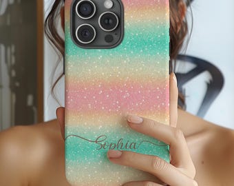 Custodia per telefono glitterata personalizzata, cover scintillante con nome personalizzato per iPhone 17 16 Pro Max Magsafe Samsung Galaxy S25 S24 Google Pixel, regalo per lei