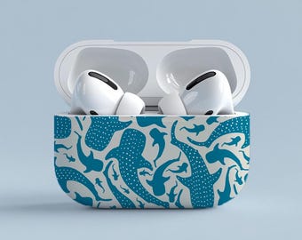 Étui personnalisé requin-baleine bleu pour AirPods Pro 2/1/2/3/4, accessoires iPhone, étui pour AirPods Pro 2e/1re génération, adorable motif raton laveur, option cadeau avec nom.