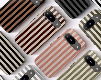 Neutral Palette Striped PhoneCase: Minimalistic Google Pixel 10 9 8 7 Pro XL, Monogram Elegant Design  Pixel 10A 9A 8A 7A 6A Magnetic Cover