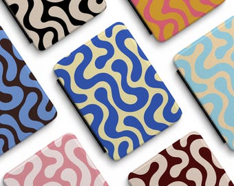 Retro Wavy Kindle Case: Abstract Pattern Ebook Reader Sleeve Colorful Reader Gift Paperwhite 2024 12th Gen 7" Colorsoft Signature with Strap