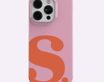Personalized Monogram iPhone Case: Large Initial Phone Cover Iphone 18 17 16 15 14 Magsafe, Pink Orange Custom Name Gift Samsung S26 S25 S24