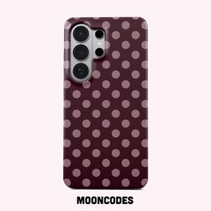 Individuell gestaltbare, burgunderrote Handyhülle mit Polka-Dots für Samsung Galaxy S26, S25, S24FE, S22 Ultra, Spot Retro A73, A56, A55, A53, Note 20, Geschenk mit Namensoption