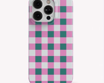 Pink Green Checkered Phone Case: Color Retro Gingham Preppy MagSafe Iphone 18 17 16 15 14 Checkerboard Pixel 11 10 9 Samsung S26 S25 S24 S23