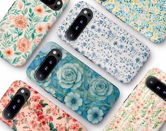 Coque de téléphone vintage à fleurs pour Google Pixel 10, 9, 8, 7 Pro XL et Google Pixel 9A, 8A, 7A et 6A. Coque magnétique botanique, cadeau.