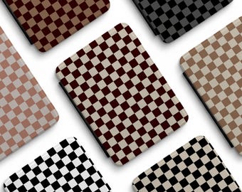 Custom Checkerboard Kindle Case: Minimalist Neutral Checkered Ebook Reader Cover Gift, Paperwhite 11th 12th Gen Name Option, Colorsoft Case