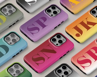 Initials iPhone Case, Custom Initials Gradient Color For Iphone Magsafe, Samsung and Pixel Magnetic Case -  Personalized Monogram Cover Gift