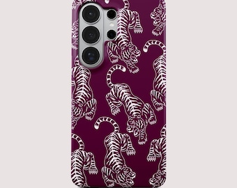 Custodia per telefono con stampa animalier bordeaux per Samsung Galaxy S25 S24 Ultra Wild Jungle Style Cover A73 A56 A53 A16 Note 20 Elegante motivo tigre Regalo