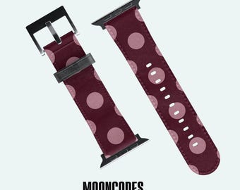 Burgundy Polka Dot Vegan Leather Apple Watch Band Mockup | Cute Trendy iWatch Strap for Women | Stylish Smartwatch Accessory