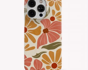 Retro Floral Phone Case: Neutral Color 70s Boho Flower iPhone 18 17 16 15 14 13 Pro Max Cover Vintage Botanical Galaxy S26 S25 S24 S23 Pixel