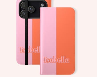 Custodia a portafoglio personalizzata per iPhone 17 16 15 14 13 12 11 Plus Pro Max, cover a libro in pelle con nome personalizzato, disponibile in versione colorata e di design, con opzione nome.