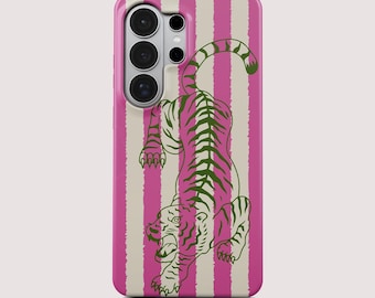 Custodia per telefono con tigre rosa, cover con stampa animalier a righe, design estetico con gatto selvatico per Samsung Galaxy S26 S24 S23 S22 Ultra Trendy, regalo protettivo
