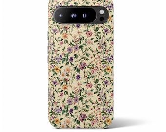 Vintage Floral Phone Case, Cottagecore Botanical Google Pixel 10 9 8 7 Pro XL Elegant Flower Pattern Google Pixel 9A 8A 7A 6A Magnetic Cover