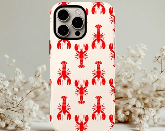Cover per telefono con motivo aragosta, cover per iPhone con estetica costiera, regalo per amanti dei frutti di mare, design estivo da spiaggia con tema oceano, cover minimalista con stampa di aragosta rossa