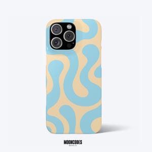 Butter Soft Blue Organic Lines Phone Case: Wavy Designer Cover Iphone 17 16 15 14 13 Plus Modern Google Pixel 10 9 8 6 Samsung Magnetic Case