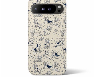 Space Dog Phone Case Google Pixel 10 9 8 7 Pro XL, Cute Astronaut Dog Cover Pixel 9A 8A 7A 6A Beige Blue Celestial Gift Dog Lovers Magnetic