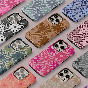 Retro Minimal Floral Phone Case Shockproof Cover Gift For Her For iPhone 17 16 15 14 13 Pro Max, Flower Print Pattern Samsung Galaxy, Pixel