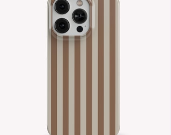 Neutral Beige Striped Phone Case: Retro Brown Iphone 18 17 16 15 14 13 12 Magsafe, Google Pixel 11 10 9 8 7 6 Samsung Galaxy S26 S25 S24 S23