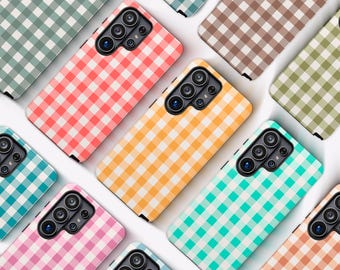 Gingham Samsung Galaxy Phone Case: Checkered Magnetic S26 S25 S24 S23 S22 FE Ultra,Name Option A57 A15 A37 Z Flip 7 Matte Glossy Design Gift