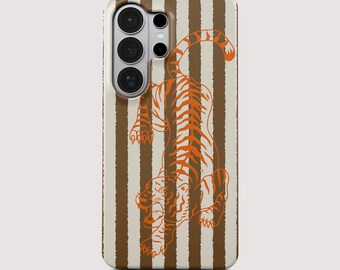 Custodia per telefono con stampa tigre, stampa animalier a strisce marroni, design felino selvatico, cover magnetica per Samsung Galaxy S26 S25 S24FE S23 A55 A53 A16 Note 20, idea regalo.
