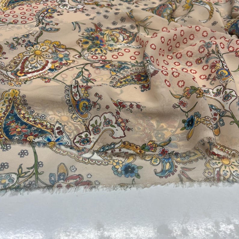 Blush Pink Floral Chiffon Fabric – Lightweight Sheer Soft Material  | 150 cm Width