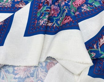 Roze bloemenpaneelprint 100% linnen – natuurlijk textiel| 150 cm breed: